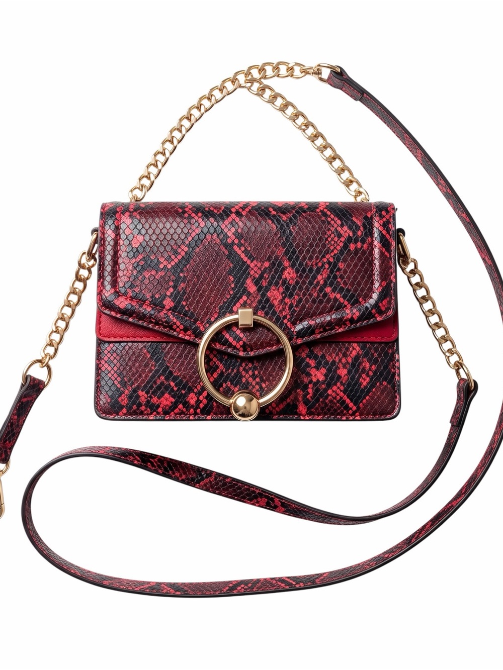 Topshop💥Snake-Print Crossbody with Gold Hardware💥Red & Black💥Brand New💥